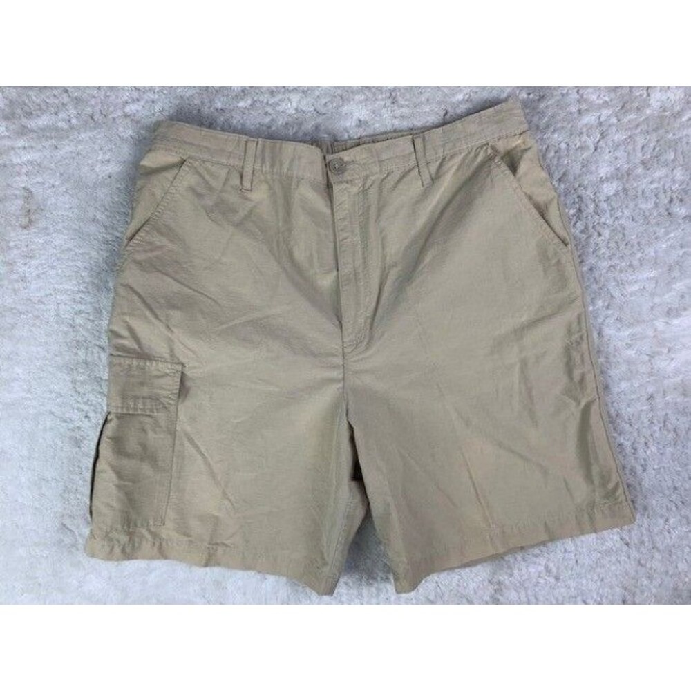 Chaps Size 34 Mens Shorts Tan Flat Front Cotton Nylon
